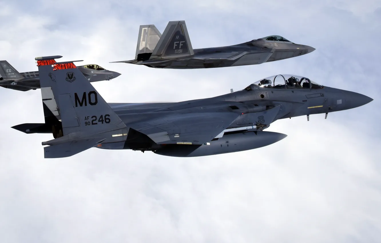 Фото обои F-22, Raptor, F-15, ВВС США, Lightning II, F-35, Strike Eagle, U.S. Air Force