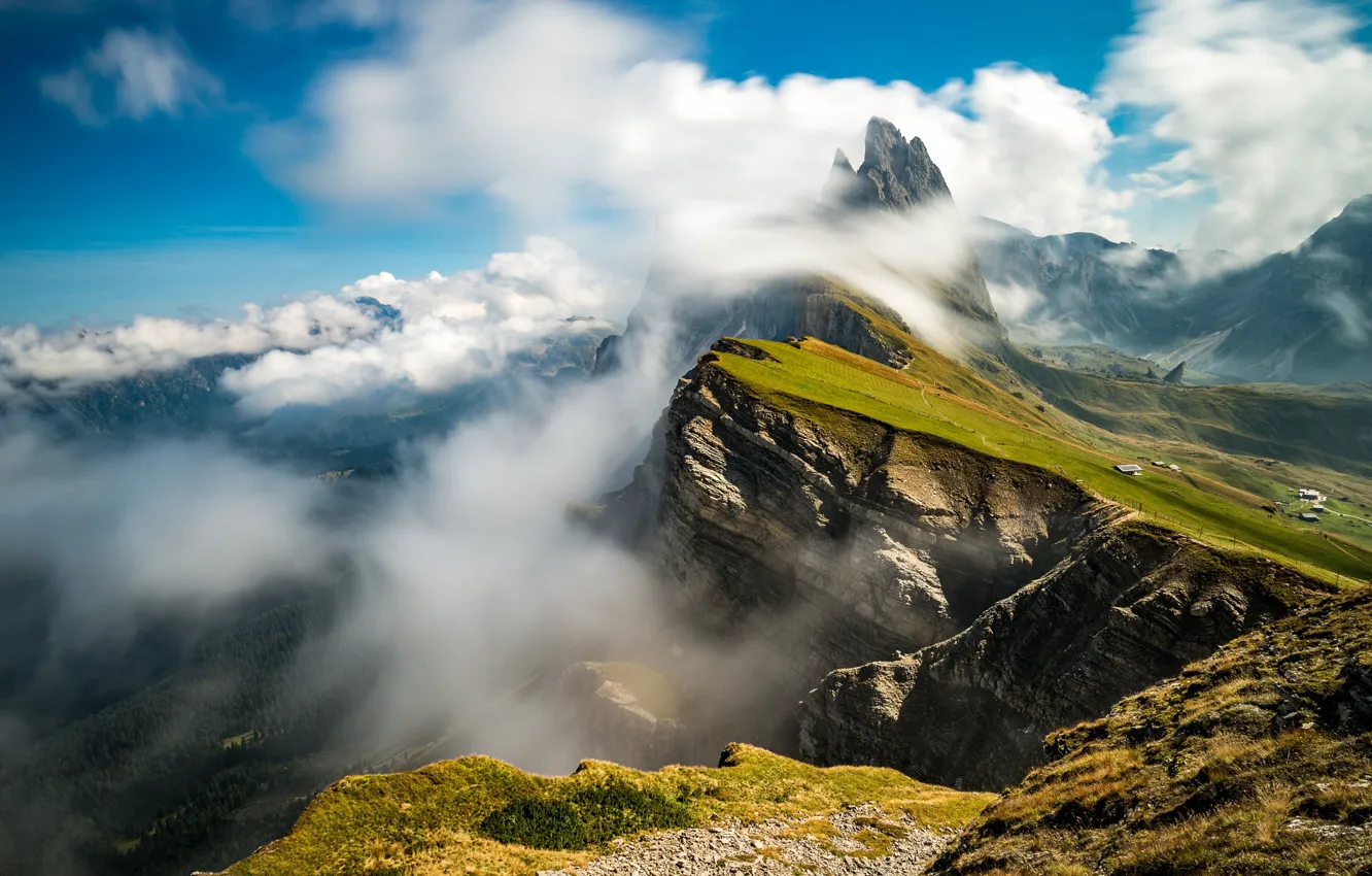 Фото обои облака, горы, скалы, Альпы