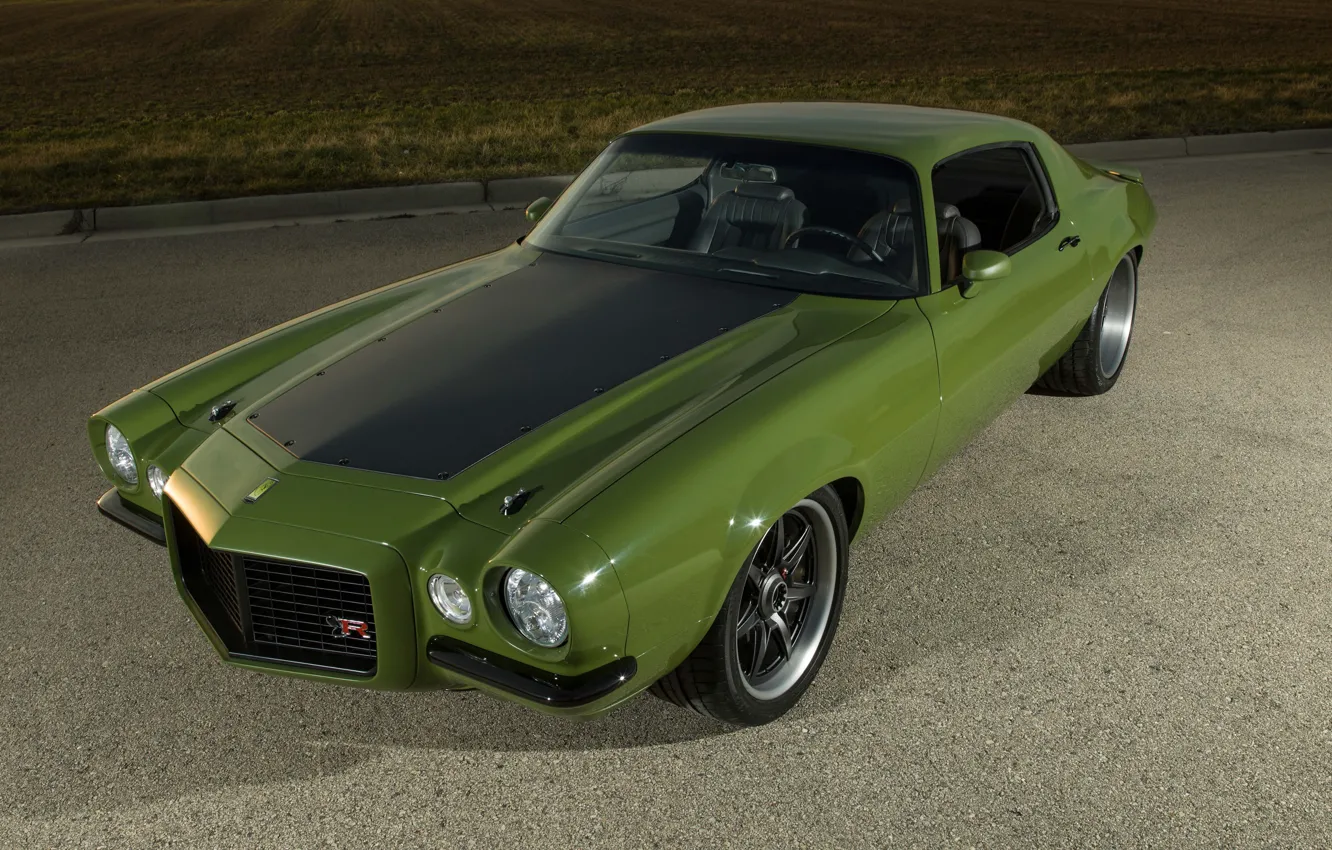 Фото обои Chevrolet, Camaro, 2012, Green, Front, 1970, Side, Grinch