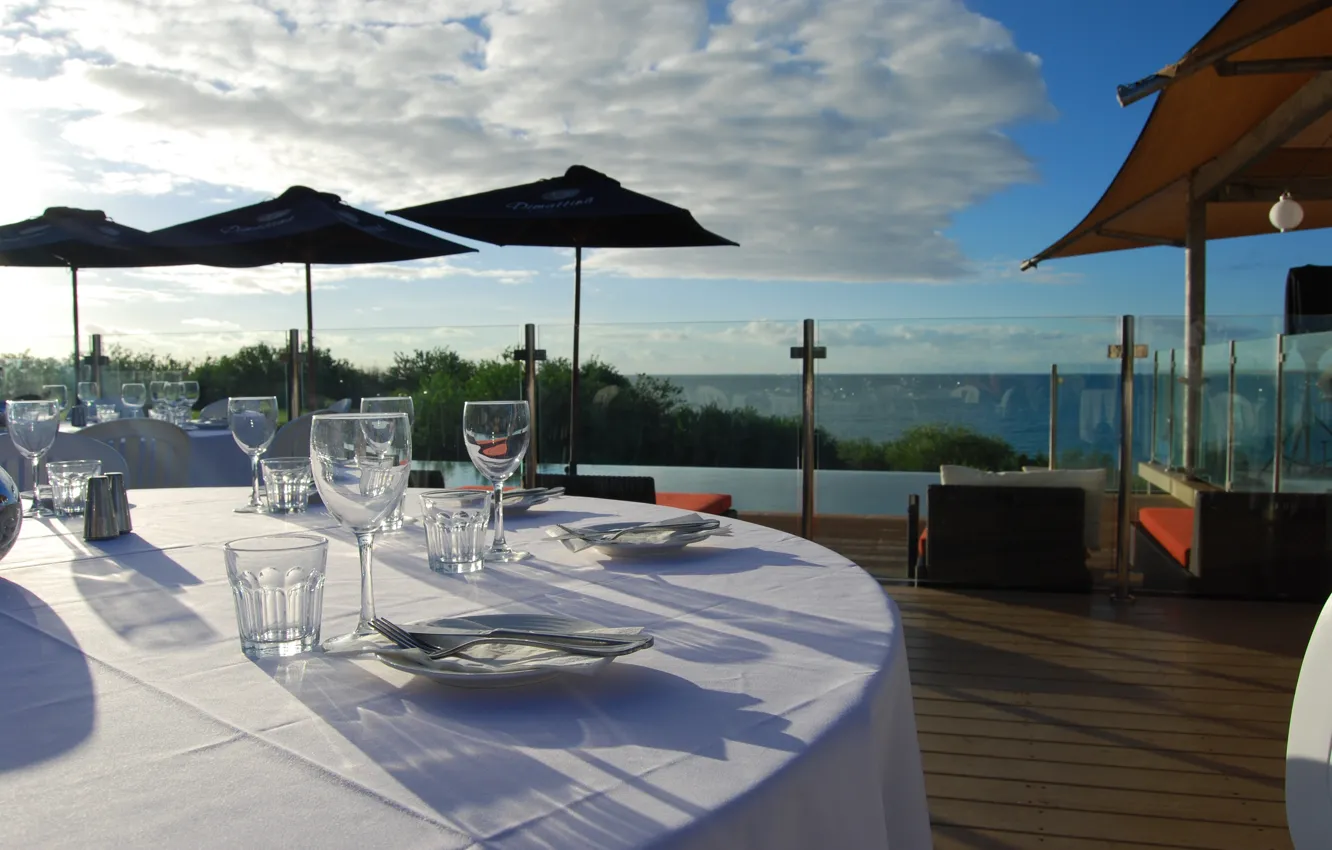 Фото обои вилла, ресторан, курорт, терраса, terrace, restaurant, lounge zone, потрясающий вид на синее море