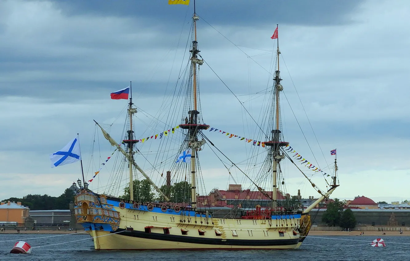 Фото обои корабль, Нева, Полтава, парусный, реплика