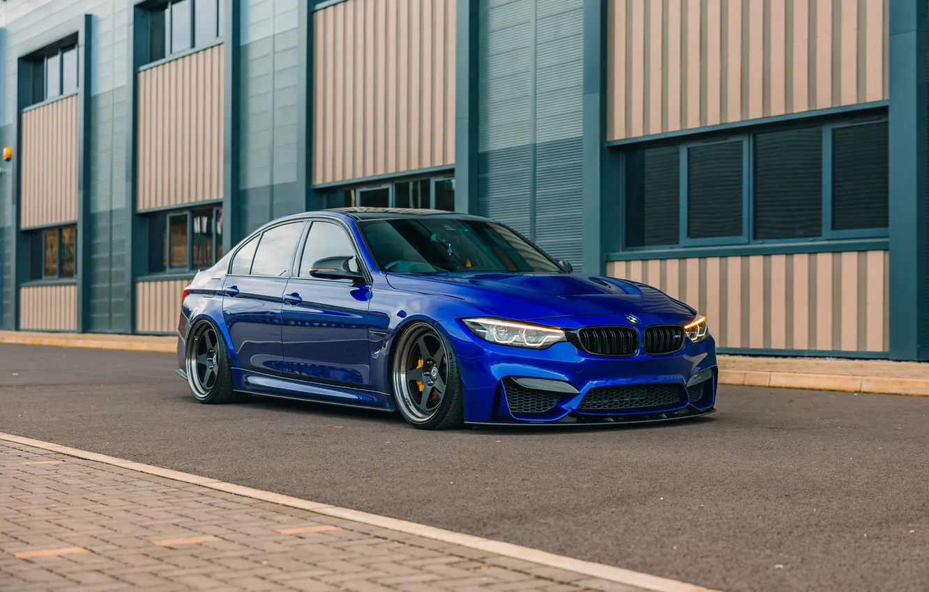 Фото обои BMW, Blue, BMW M3, Building, Road, Stance