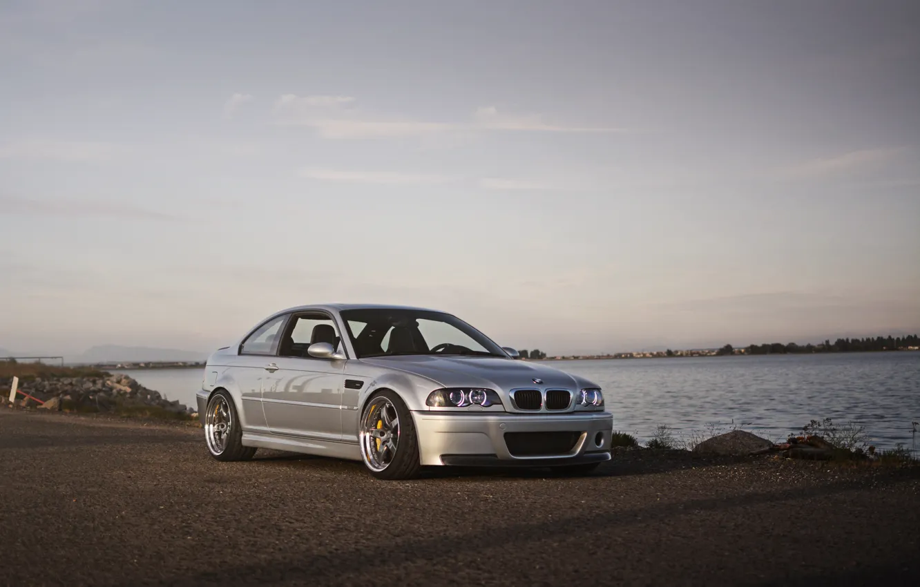 Фото обои bmw, silver, wheels, e46