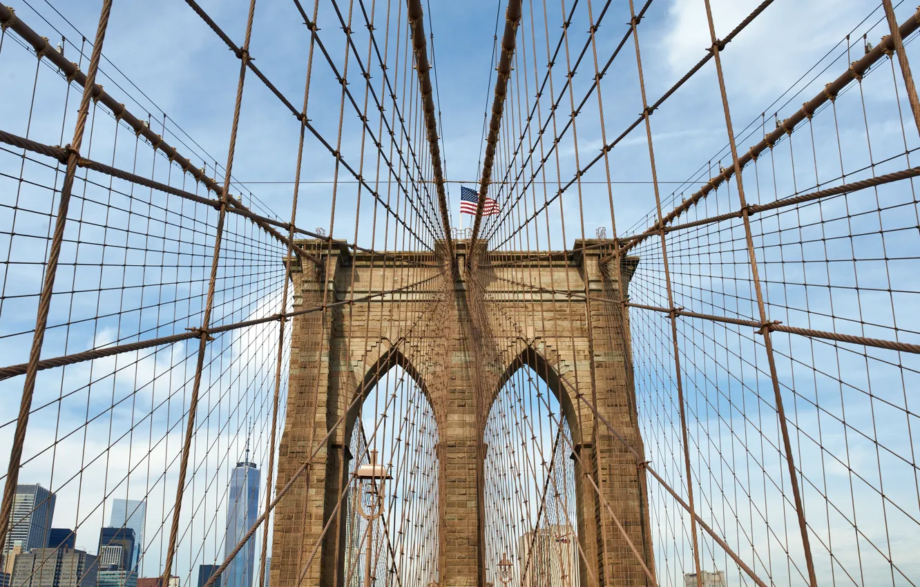 Фото обои Brooklyn bridge, work of art, ingenuity, metal structure