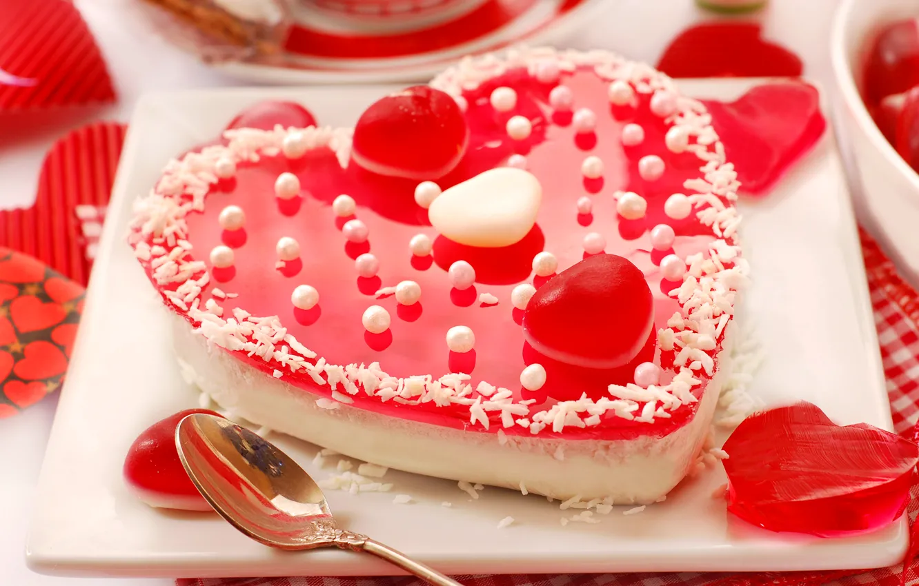 Фото обои Сердце, Сладости, Еда, Valentine's Day, День Святого Валентина, Торт