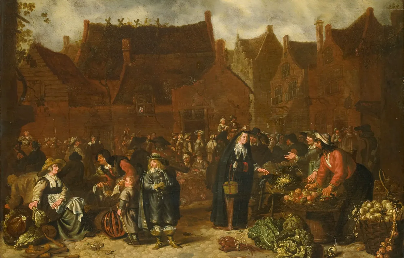Фото обои масло, картина, Овощной Рынок, Сибранд ван Бист, Sybrand van Beest, 1646