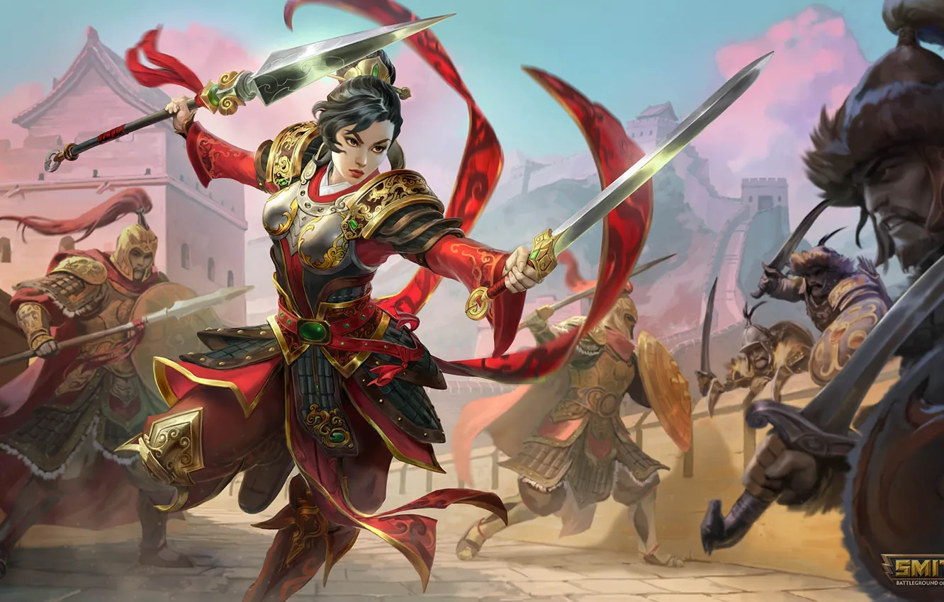 Фото обои девушка, китай, мечи, Мулан, Mulan, Smite