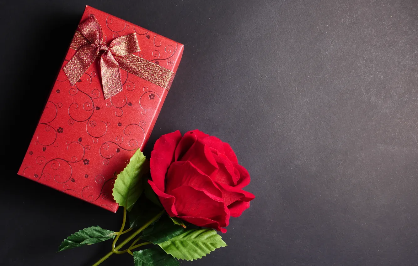 Фото обои цветы, подарок, роза, red, love, черный фон, красная, flowers