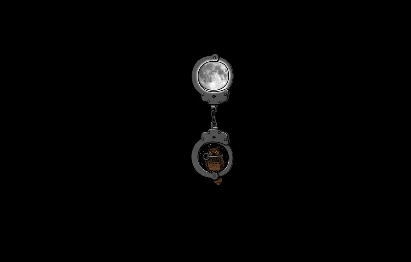 Фото обои сова, луна, ключ, наручники