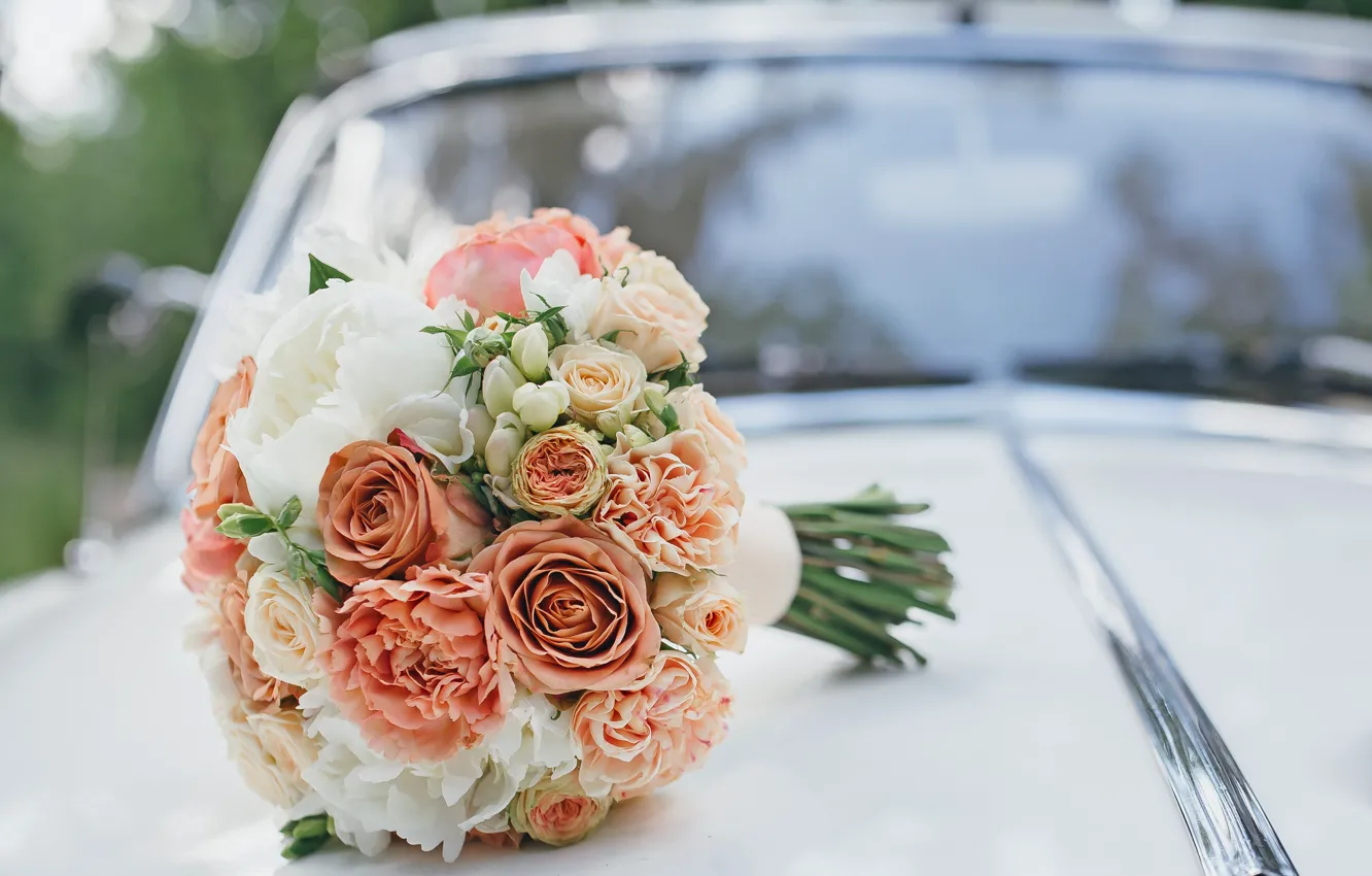 Фото обои розы, pink, пионы, свадебный букет, roses, wedding