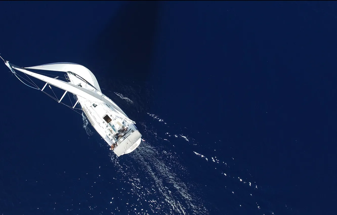 Фото обои sea, yacht, sail, birds eye view