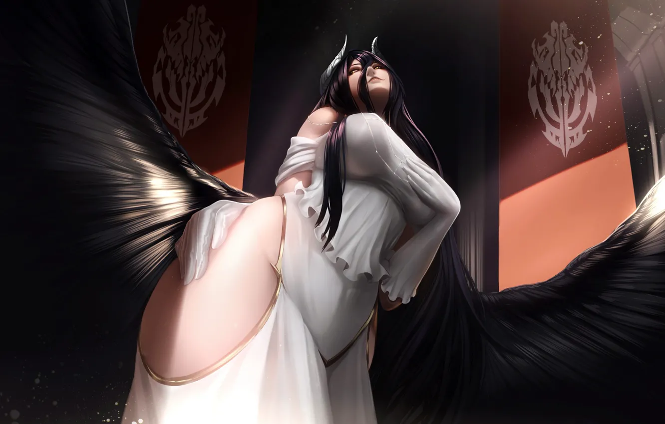 Фото обои demon, Overlord, dress, big, anime, wings, flag, asian