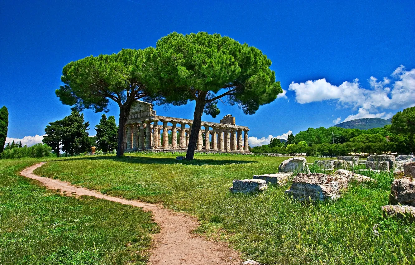 Фото обои green, Italy, view, landscapes, ruins, architecture, ancient, temple