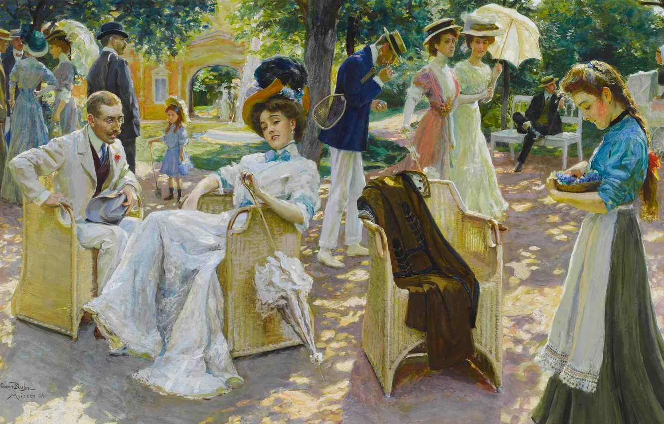 Фото обои gouache, German painter, немецкий живописец, Середина лета, Oscar Bluhm, Midsummer day, Оскар Блум