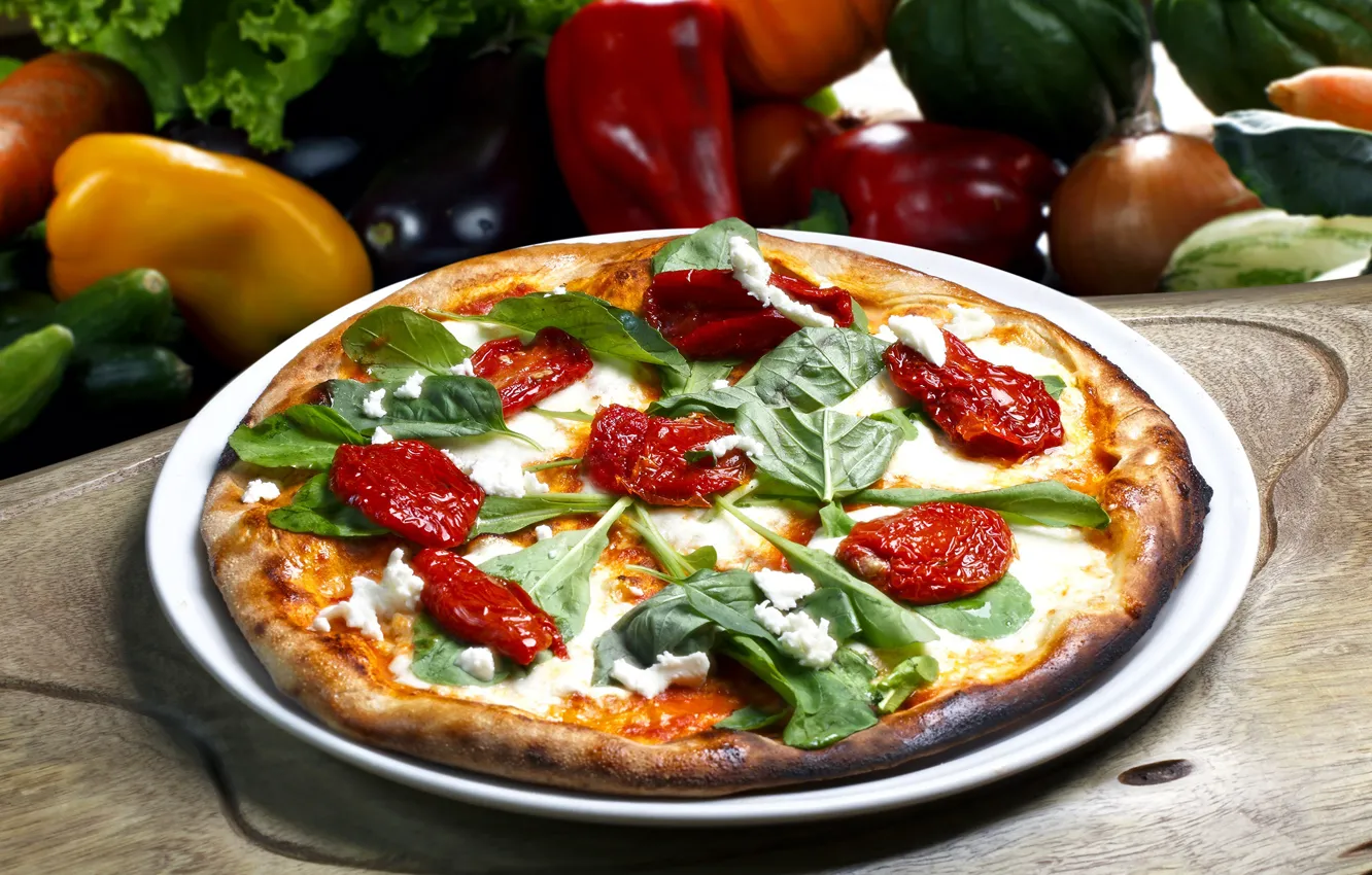 Фото обои сыр, перец, овощи, пицца, помидоры, pizza