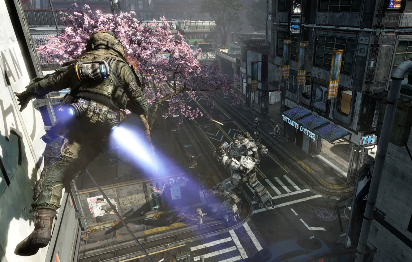Фото обои Pilot, Soldier, JetPack, TitanFall, Angel City