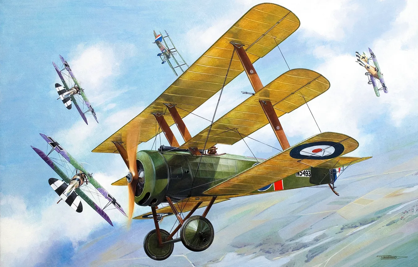 Фото обои Истребитель, Sopwith, Воздушный бой, Sopwith Triplane, Триплан, Первая Мировая война