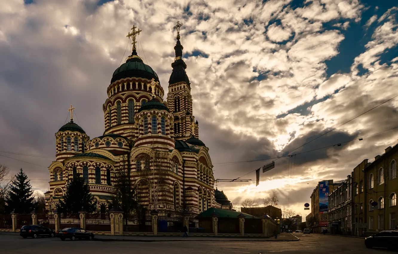 Фото обои облака, улица, Украина, Ukraine, Харьков, Свято-Благовещенский кафедральный собор, Kharkov, Annunciation Cathedral