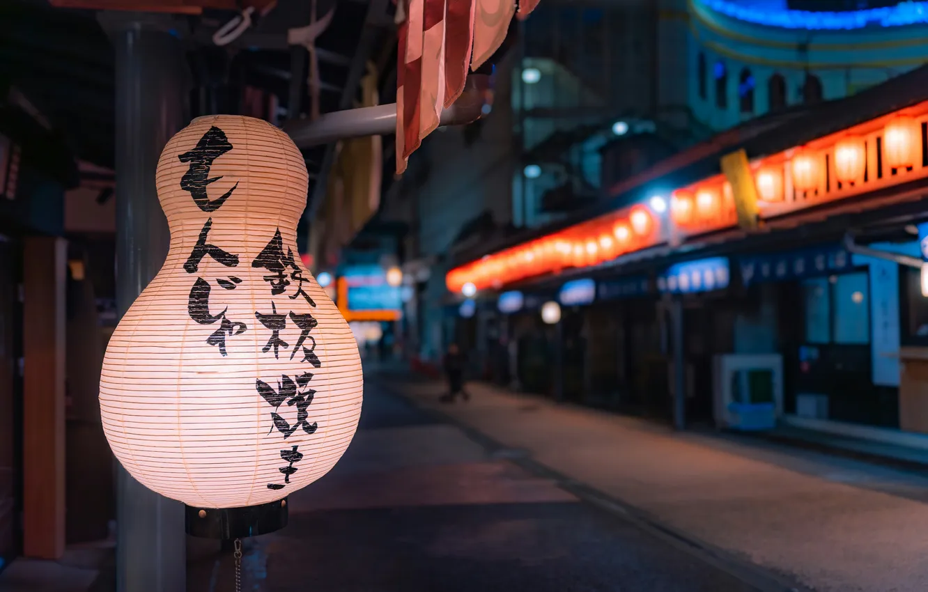 Фото обои Tokyo, Japan, night, street, neon, lamp, urban, street sign