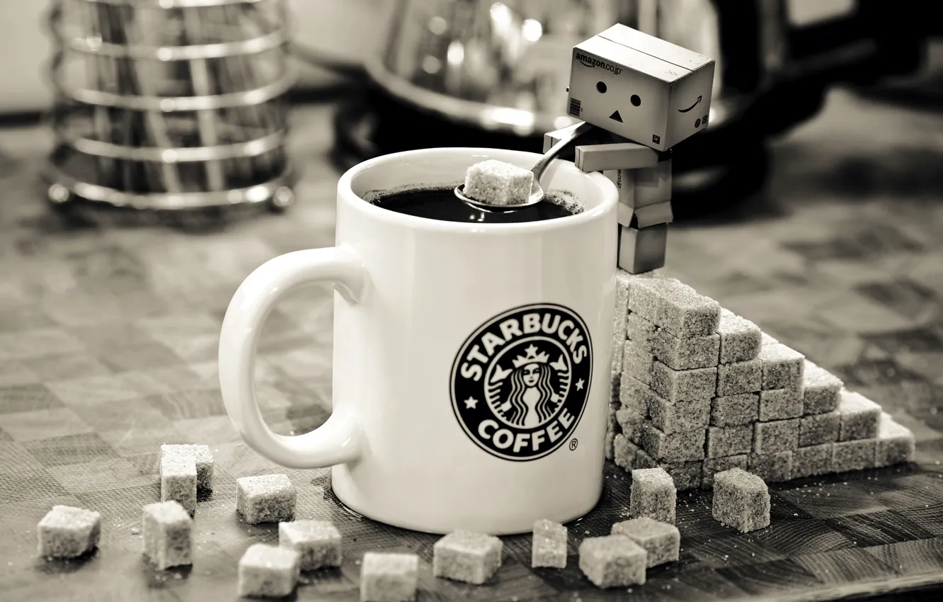 Фото обои кофе, кружка, сахар, черно-белое, danbo