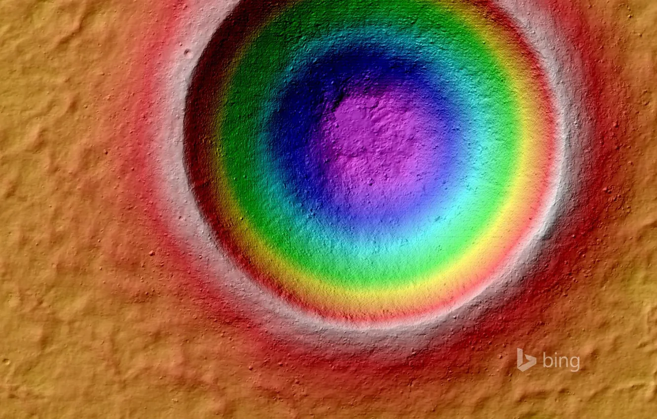 Фото обои Луна, кратер, рельеф, Linné Crater, цветовая кодировка