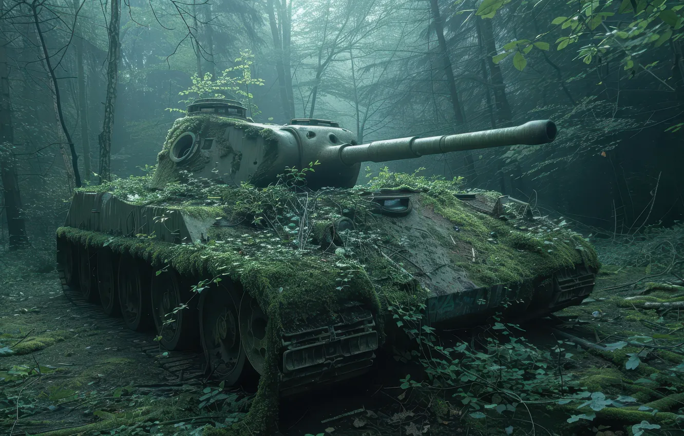 Фото обои Деревья, Германия, Пантера, Танк, ВОВ, Великая Отечественная война, Panther, Вторая Мировая Война