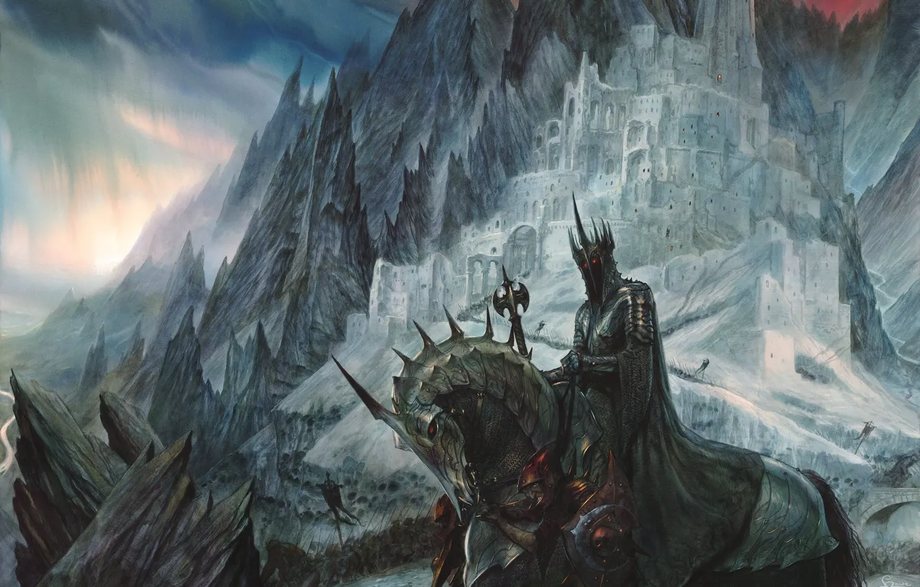 Фото обои John Howe, The Lord of the Rings, horse, fantasy art, Witch-king of Angmar, J.R.R. Tolkien, …