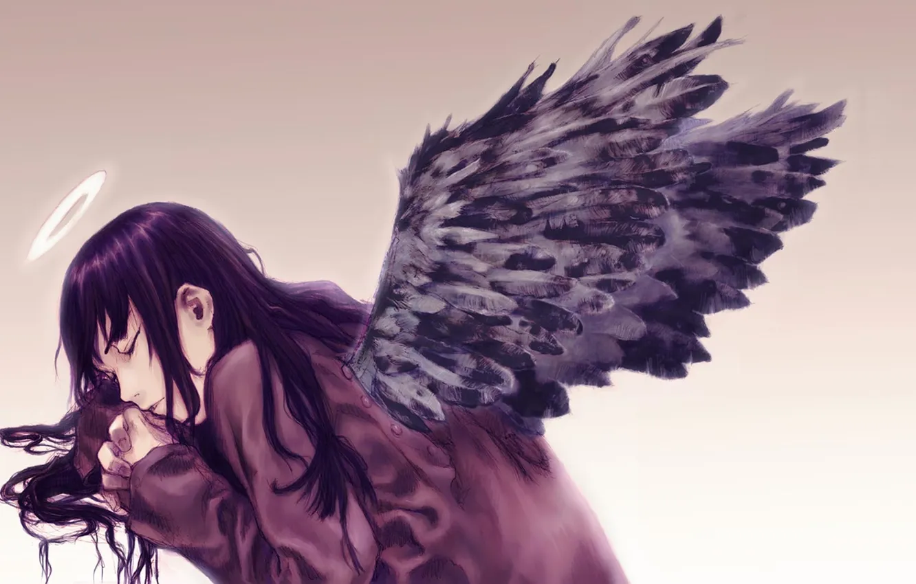 Фото обои девушка, крылья, ангел, аниме, арт, нимб, reki, Haibane Renmei