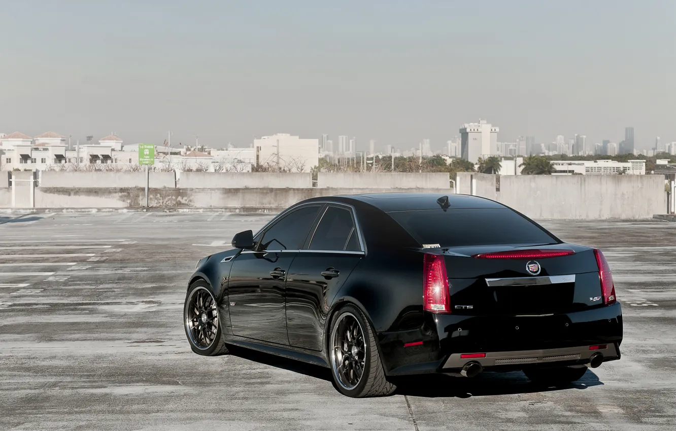 Фото обои чёрный, Cadillac, парковка, black, CTS-V, кадилак