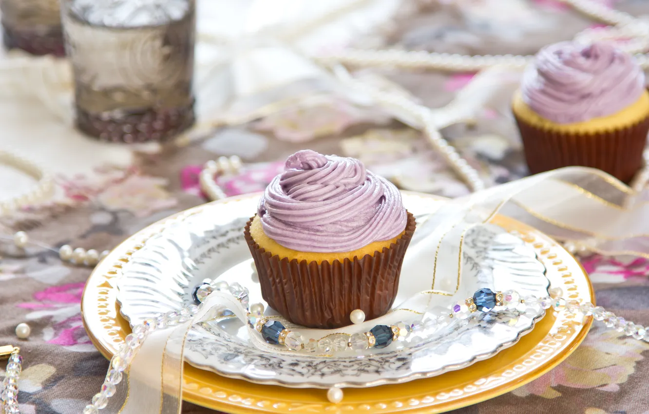 Фото обои Выпечка, Violet cupcake, Сладость, Фиолетовый кекс