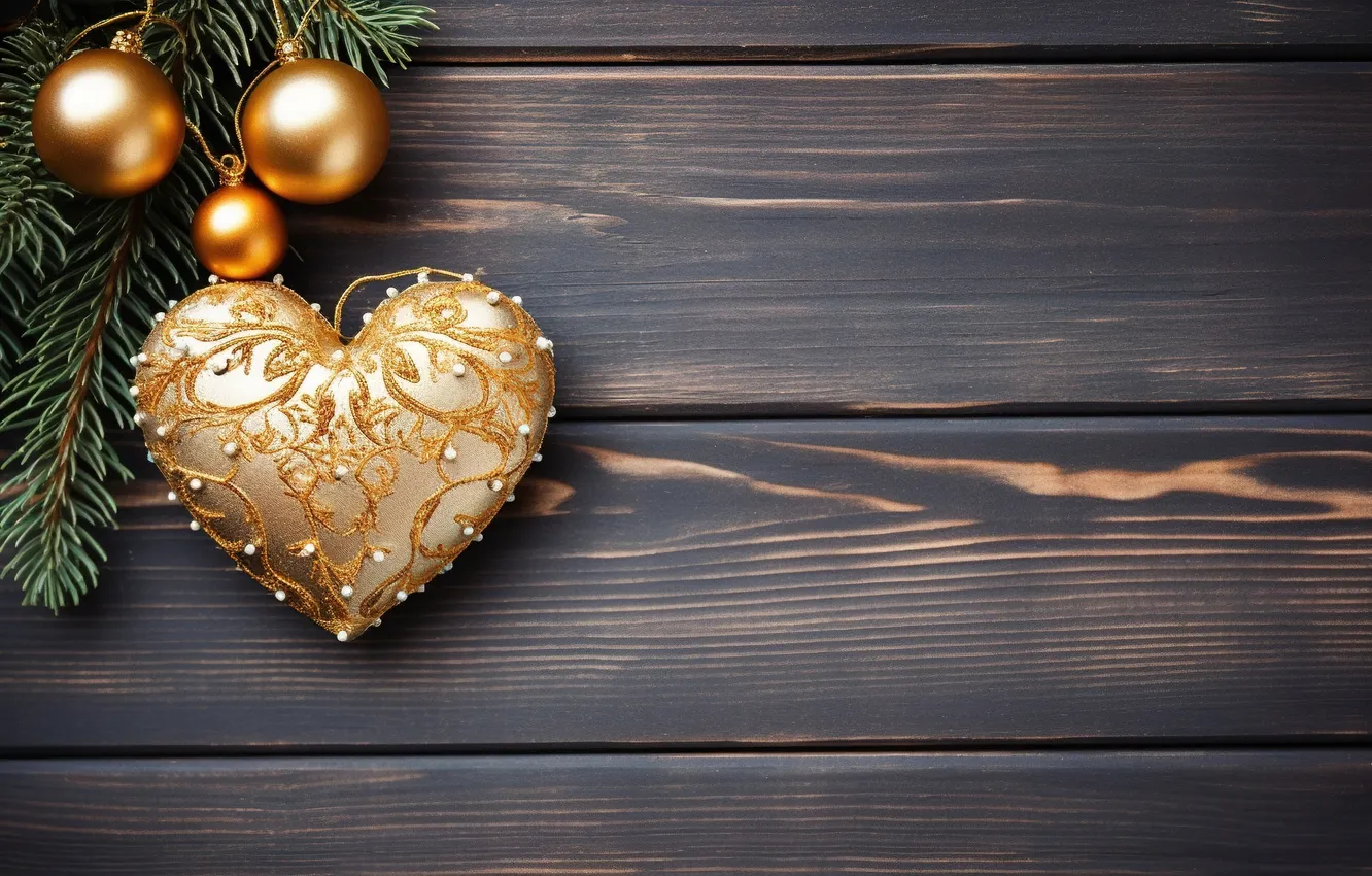 Фото обои любовь, романтика, сердце, Новый Год, Рождество, golden, love, christmas