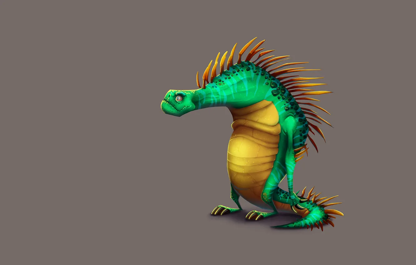 Фото обои зеленый, минимализм, существо, ящер