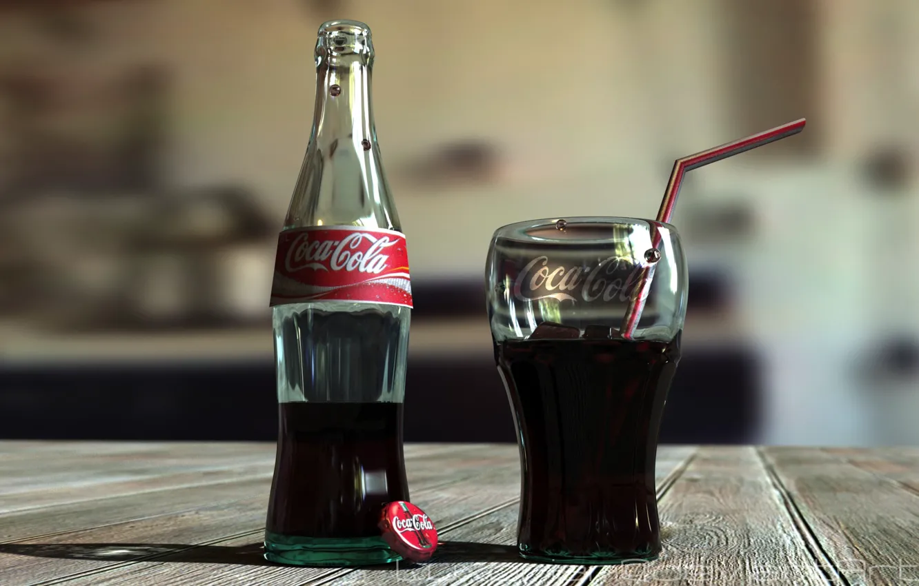 Фото обои стакан, бутылка, coca-cola, кока-кола, кола, лимонад
