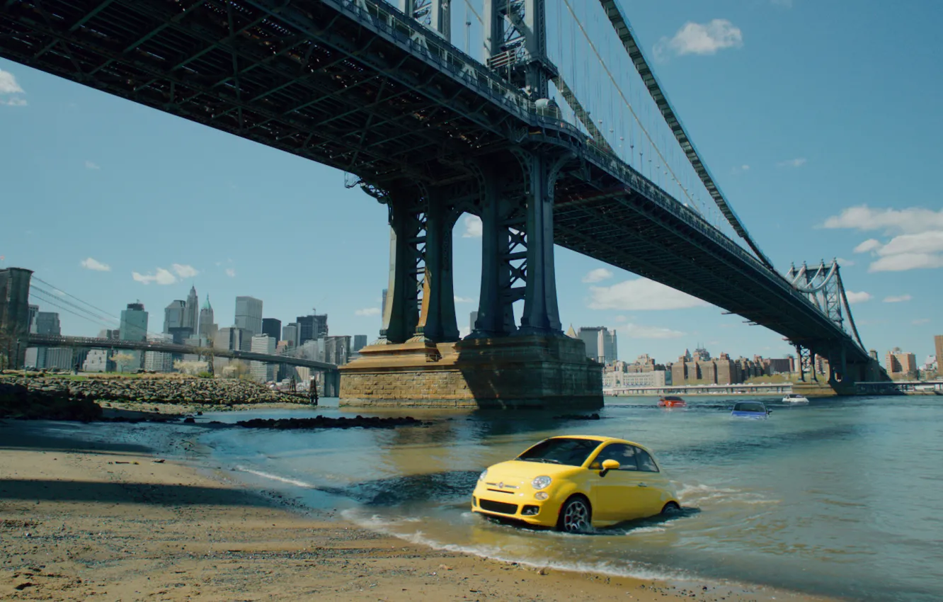 Фото обои мост, city, город, всплытие, Нью-Йорк, реклама, USA, США