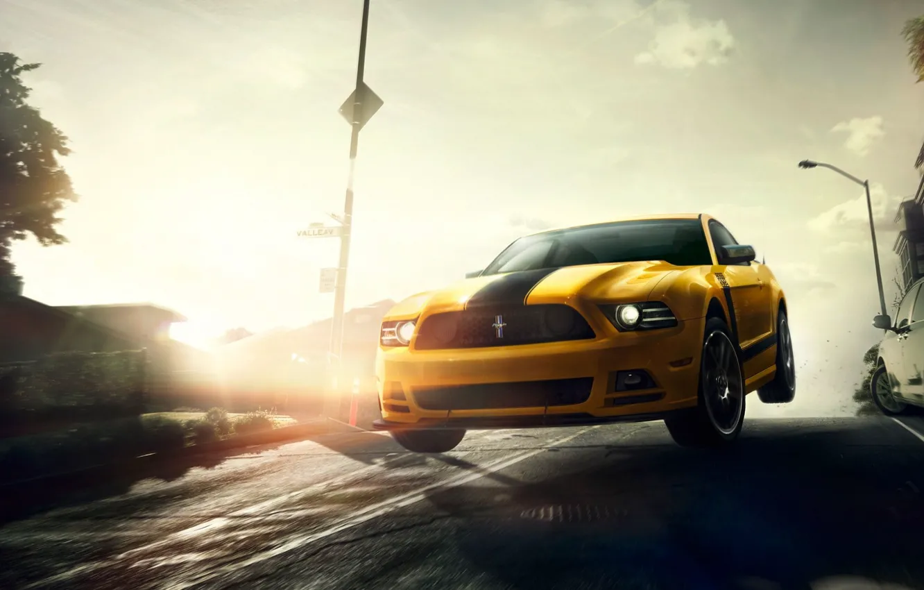 Фото обои Mustang, Ford, Muscle, Car, Speed, Front, Sun, Street