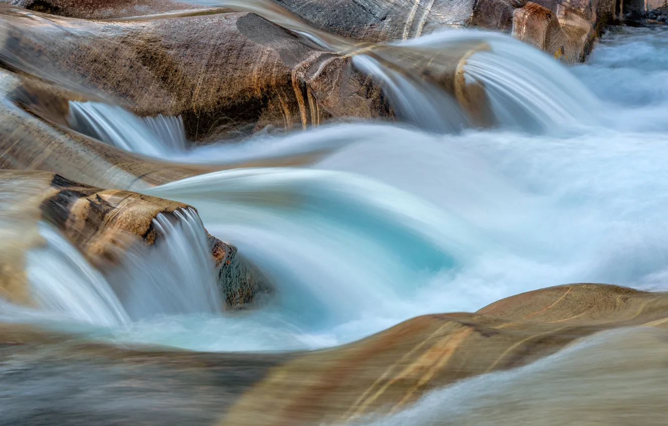 Фото обои вода, камни, поток