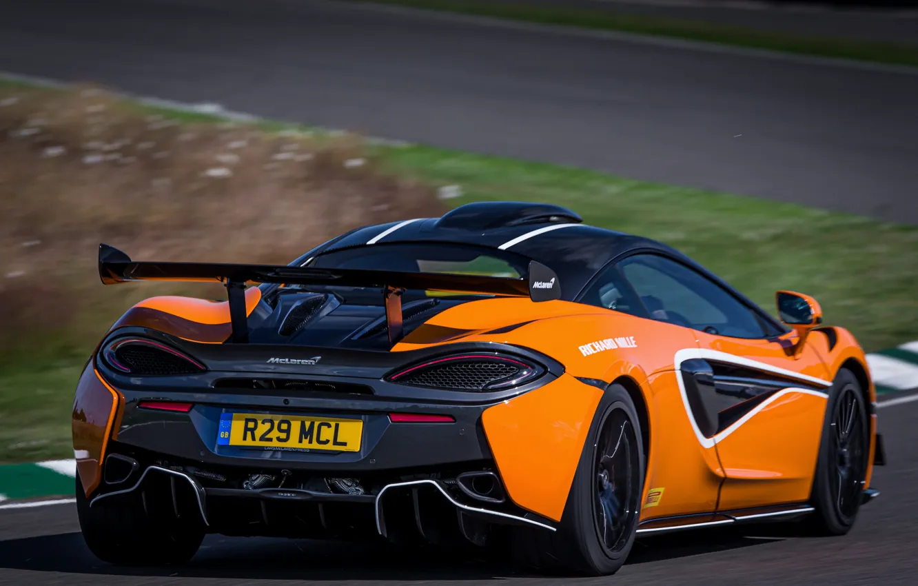 Фото обои купе, McLaren, крыло, сзади, трек, 2020, V8 twin-turbo, 620R