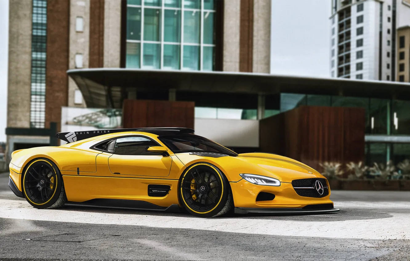 Фото обои Авто, Желтый, Машина, GTR, Mercedes, Car, AMG, Concept Art