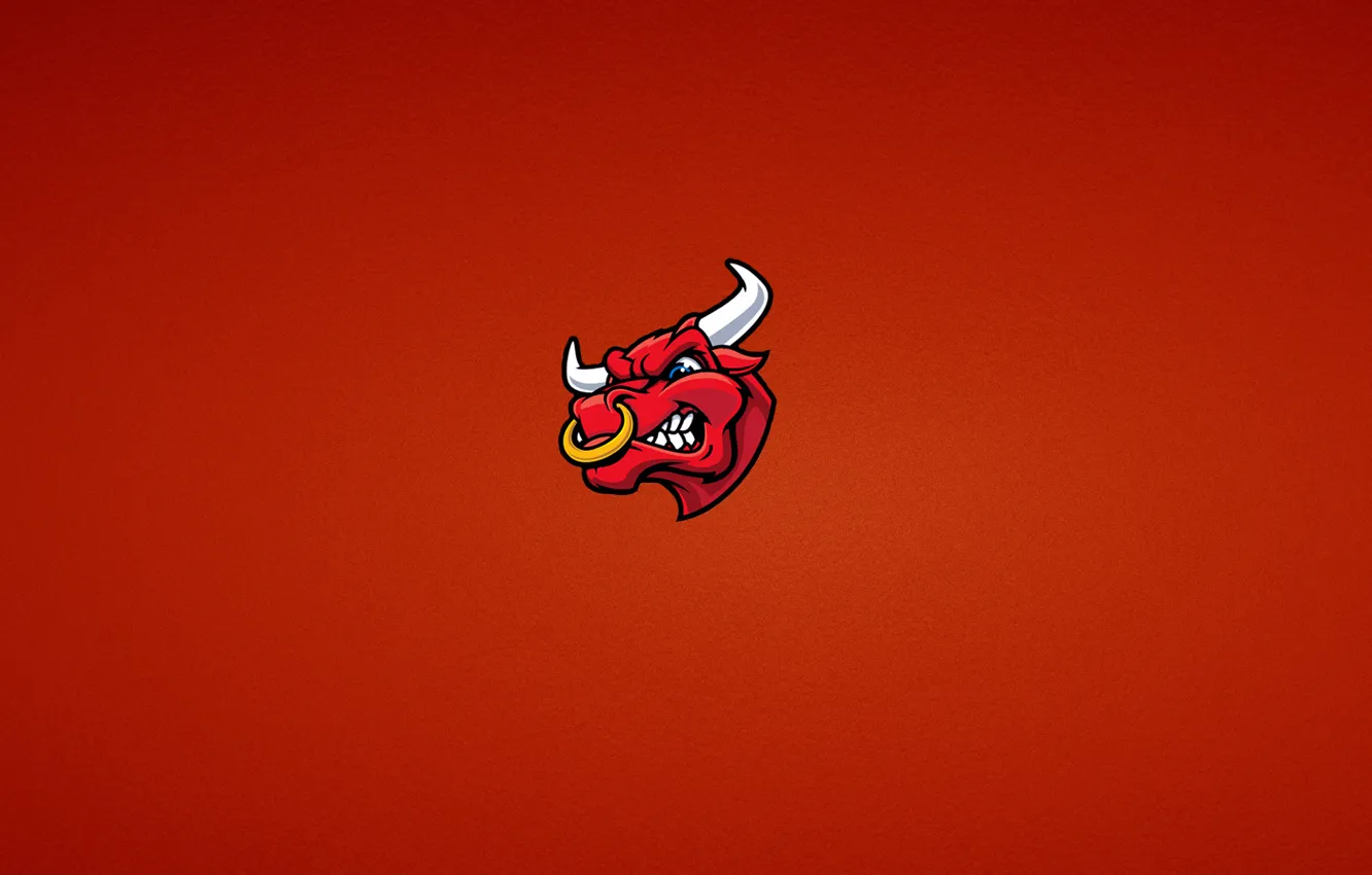 Фото обои красный, минимализм, голова, злой, рога, бык, bull