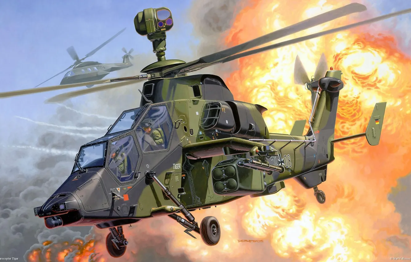 Фото обои рисунок, арт, вертолёт, tiger, eurocopter