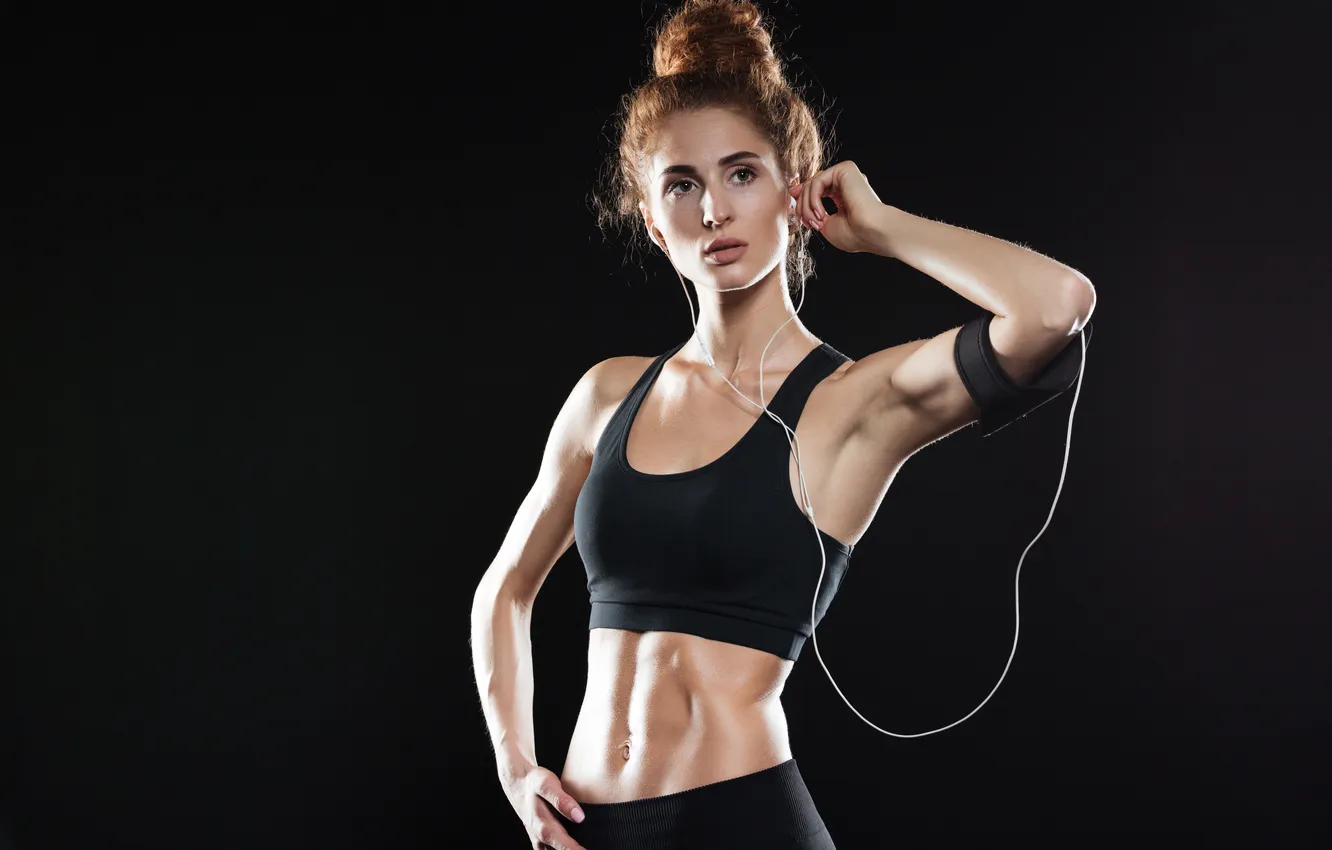 Фото обои music, woman, posing, fitness, listening