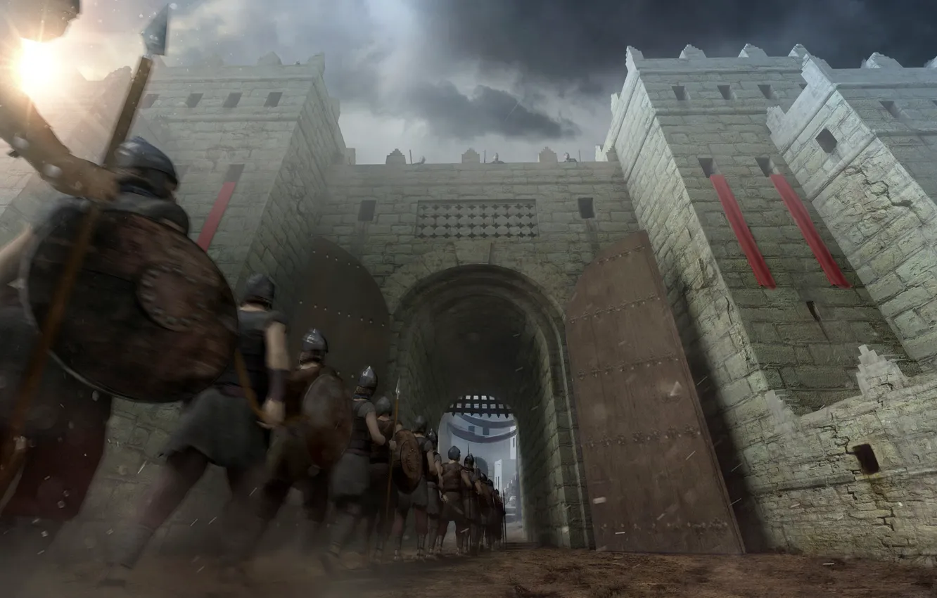 Фото обои решетка, крепость, воины, врата, Gibeah Gate