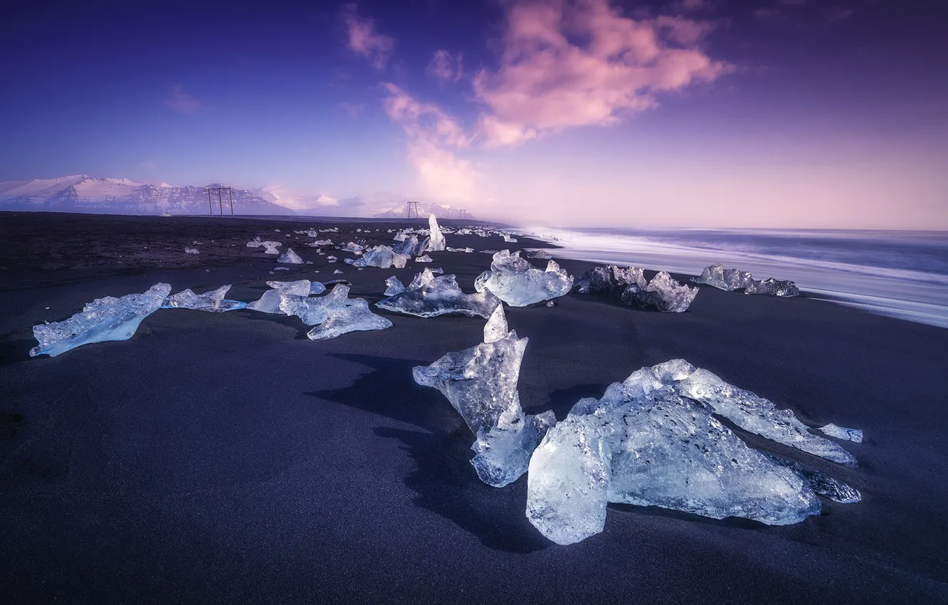 Фото обои Clouds, Purple, Ice, Sea, Cold, Islandia