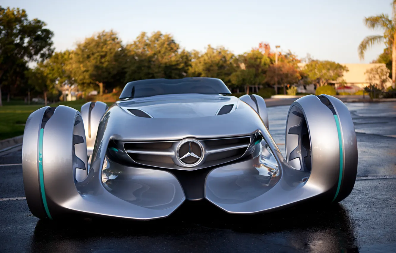 Фото обои Concept, Mercedes-Benz, logo, front, Silver Arrow, Mercedes-Benz Silver Lightning