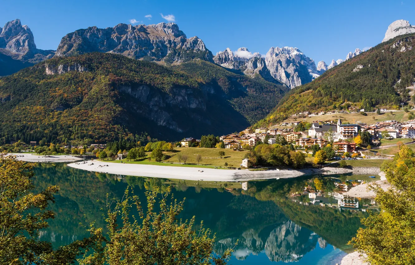 Фото обои горы, озеро, Италия, Italy, Trentino Alto Adige, Molveno, Molveno Lake