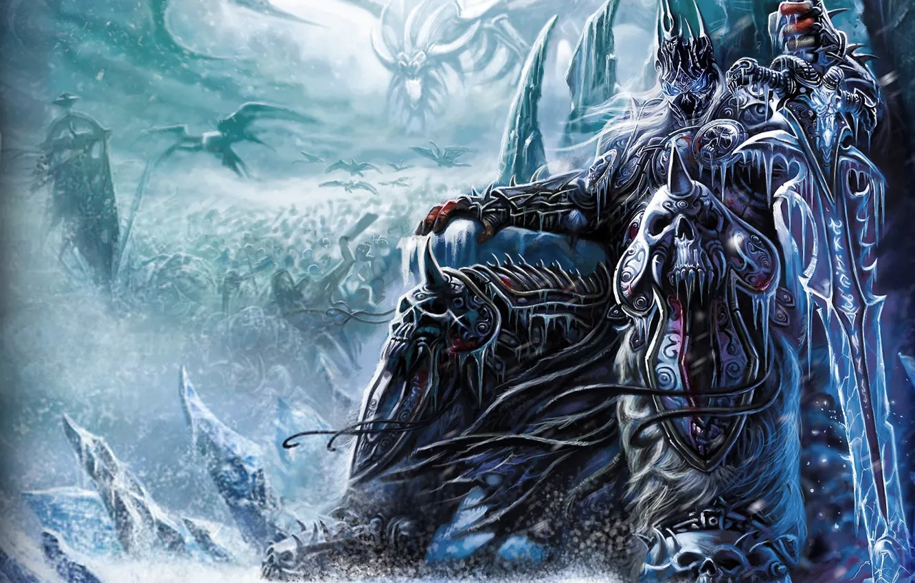 Фото обои лед, снег, оружие, меч, армия, воин, трон, wow
