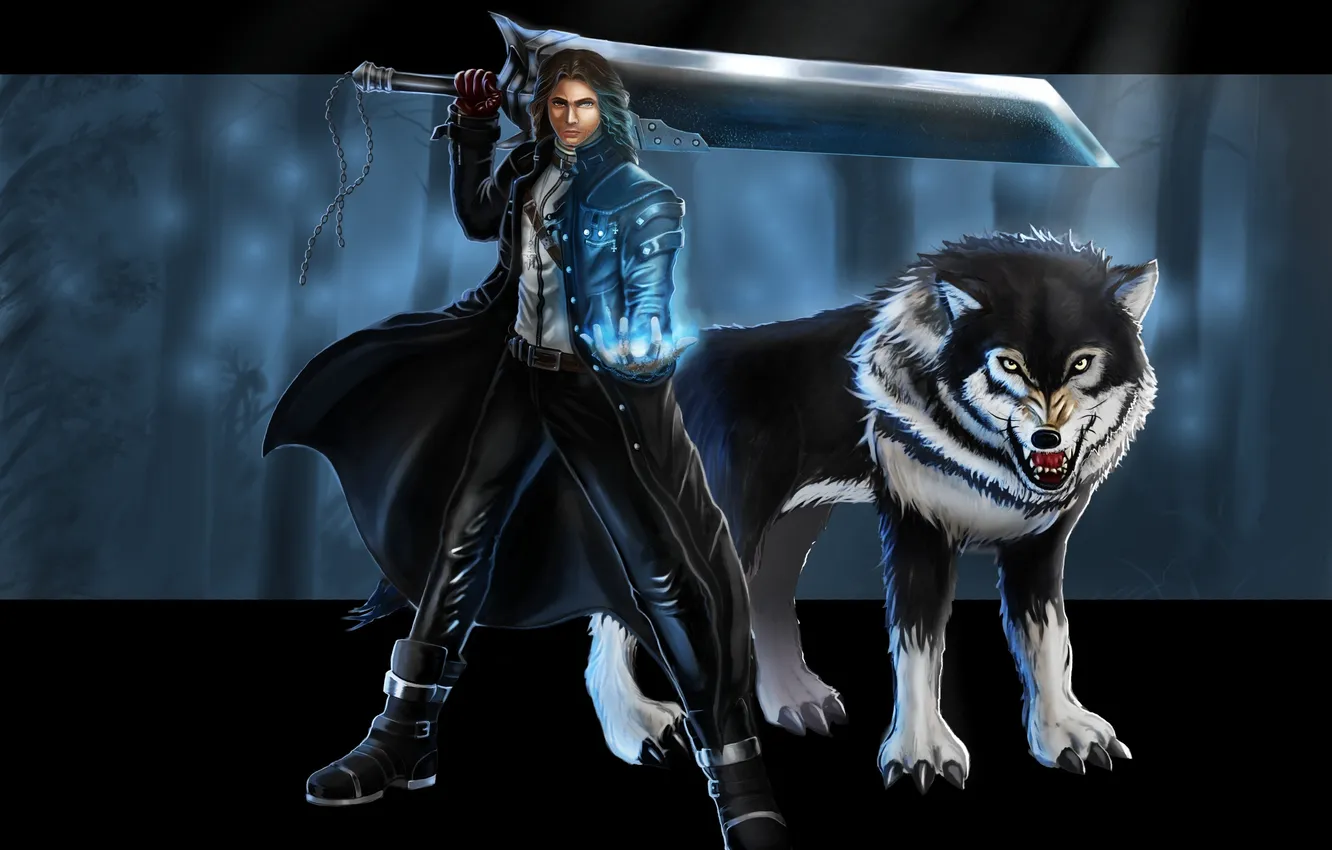Фото обои взгляд, оружие, волк, арт, охотник, Vampire Hunter