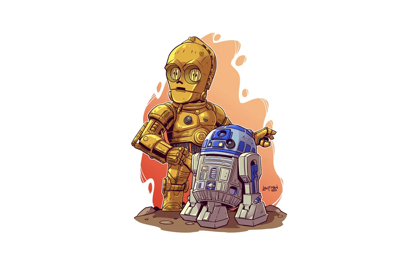 Фото обои Star Wars, R2D2, C-3PO, Derek Laufman