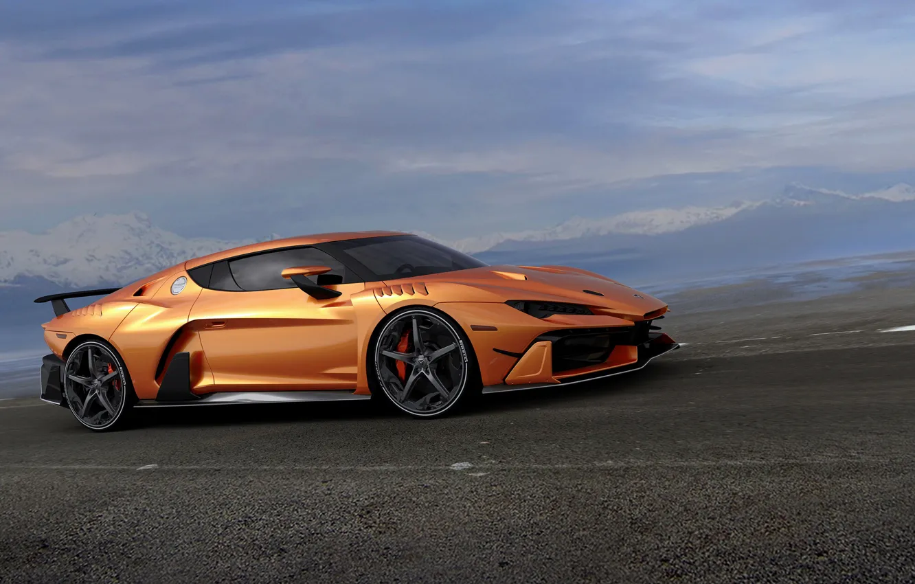 Фото обои оранжевый, суперкар, V10, ItalDesign, 2017, Zerouno, 5.2 л.