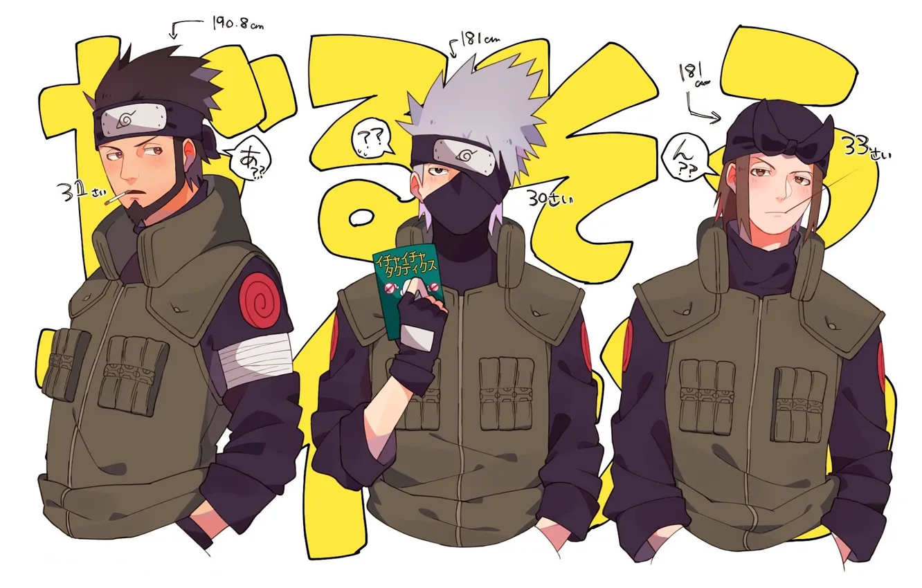 Фото обои сигарета, книга, борода, друзья, жилет, ниндзи, Sarutobi Asuma, Hatake Kakashi